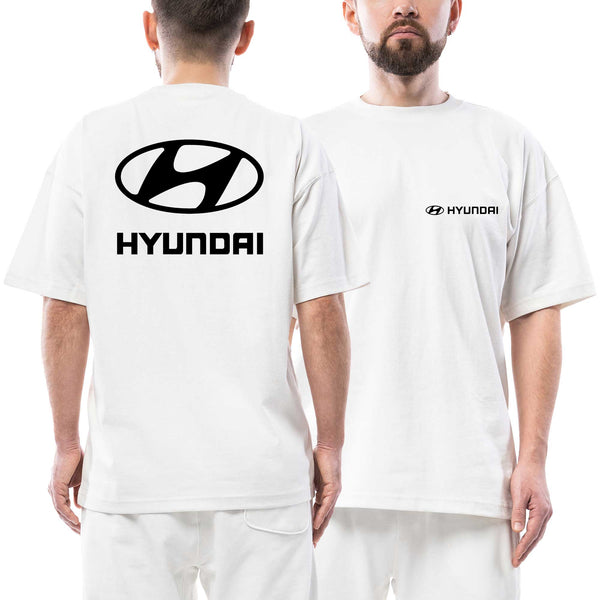 Hyundai Siyah Logo Ön Arka Baskılı Beyaz Oversize Tişört