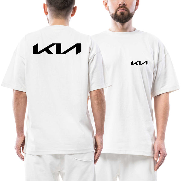 Kia Black Logo Ön Arka Baskılı Beyaz Oversize Tişört