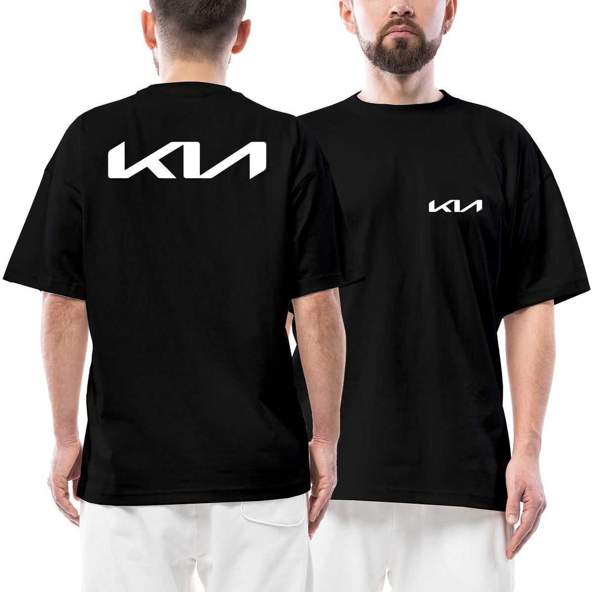 Kia White Logo Ön Arka Baskılı Siyah Oversize Tişört