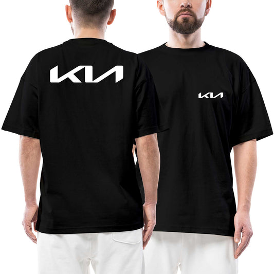 Kia White Logo Ön Arka Baskılı Siyah siyah oversize tişört