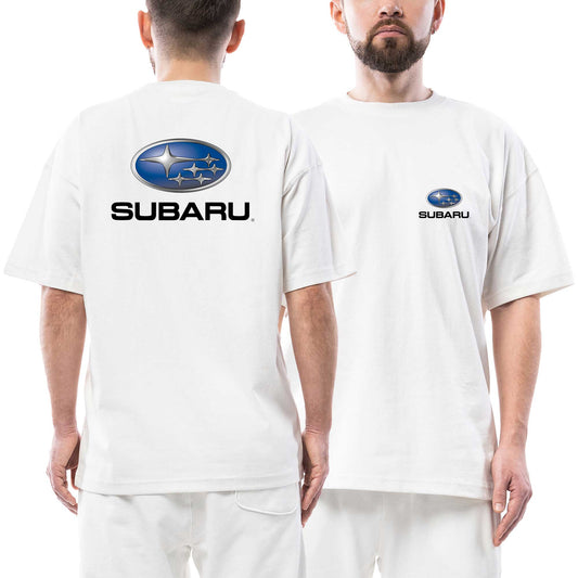 Subaru Text Logo Ön Arka Baskılı Beyaz beyaz oversize tişört
