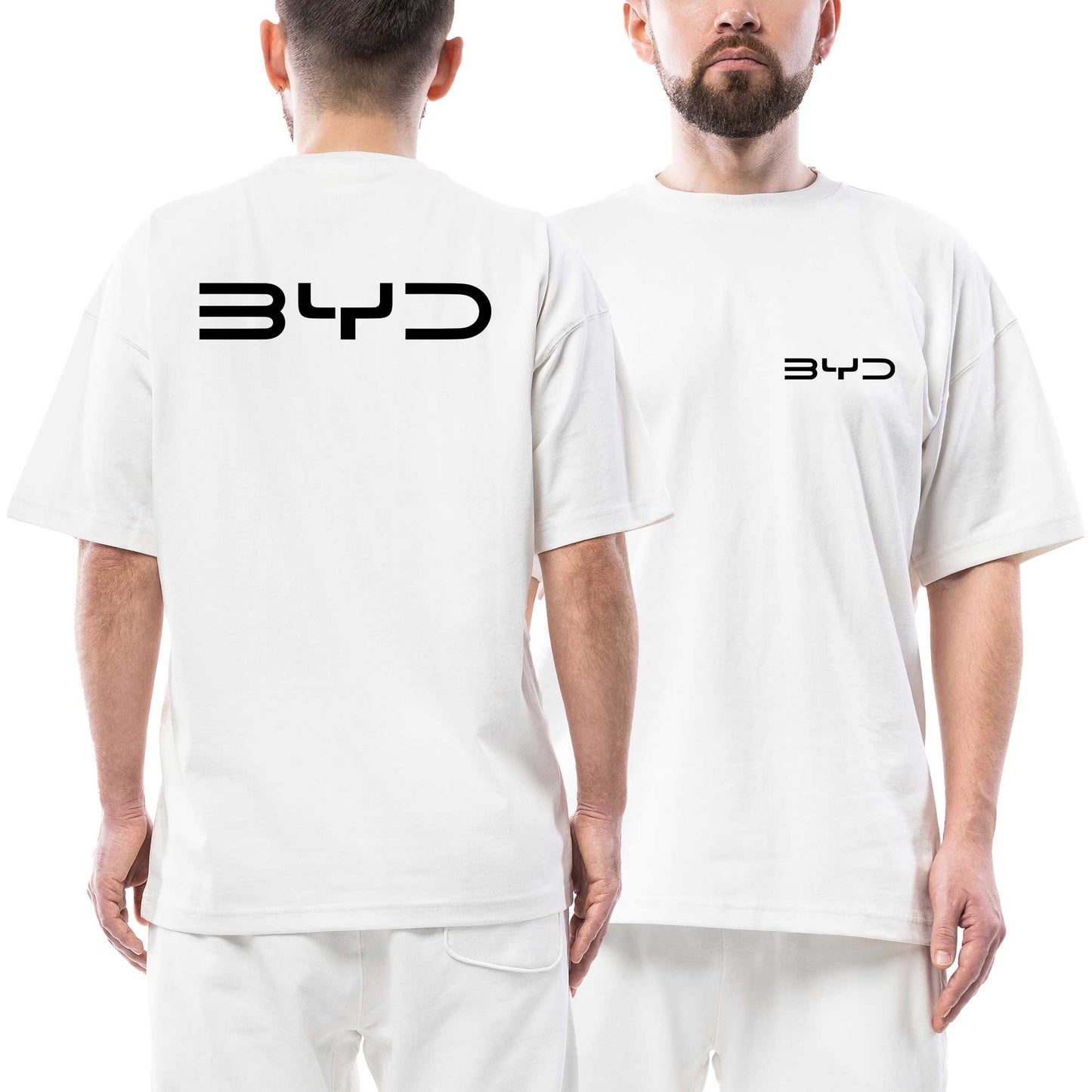 Byd Black Logo Ön Arka Baskılı Beyaz Oversize Tişört