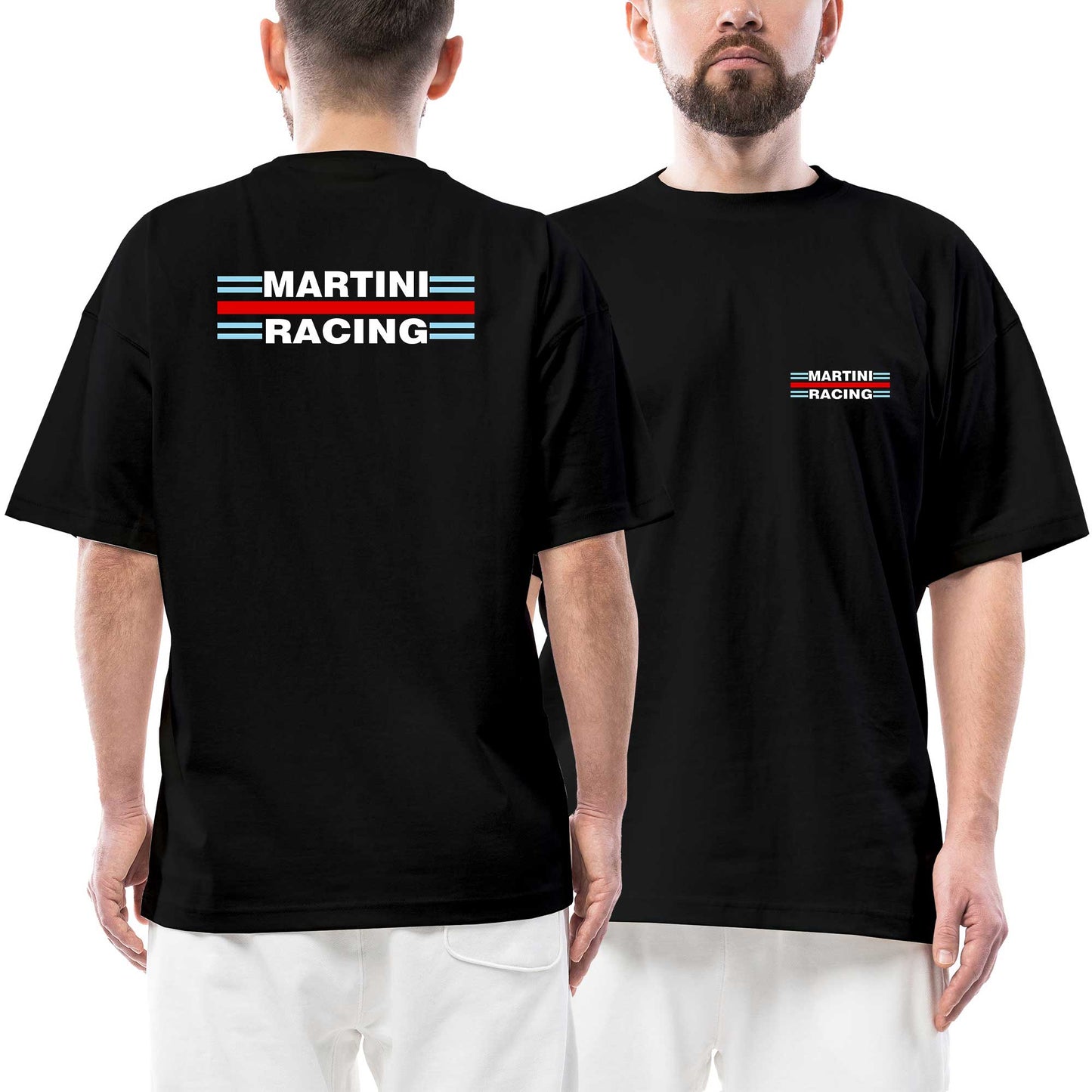 Martini Racing Logo Ön Arka Baskılı Siyah Oversize Tişört