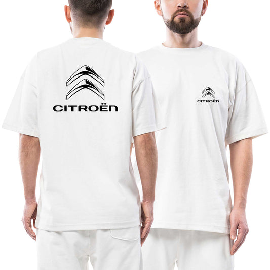 Citroen Black Logo Ön Arka Baskılı Beyaz Oversize Tişört