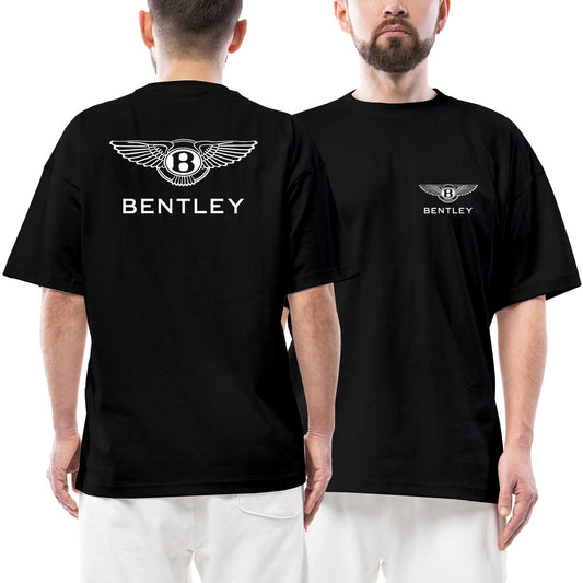 Bentley White Logo Ön Arka Baskılı Siyah Oversize Tişört