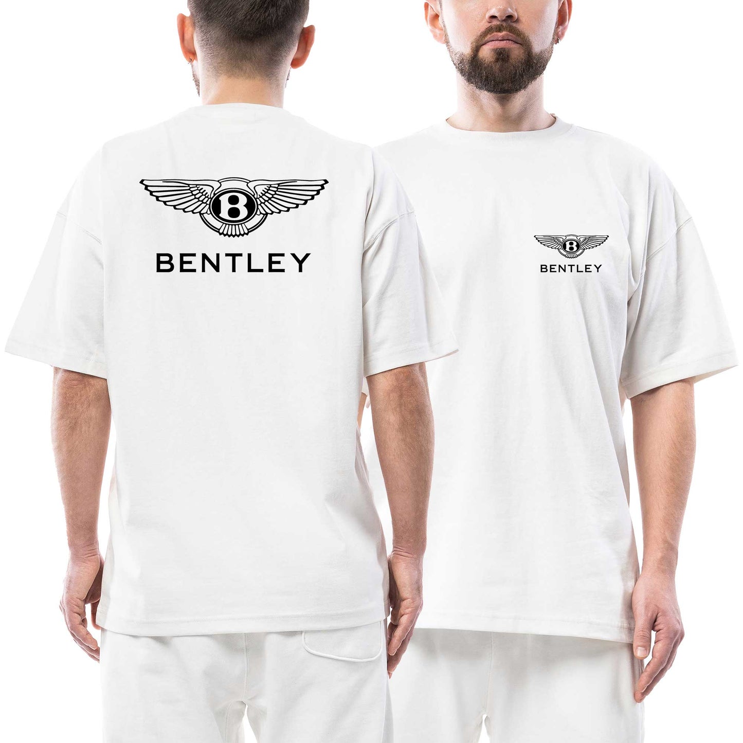 Bentley Black Logo Ön Arka Baskılı Beyaz Oversize Tişört