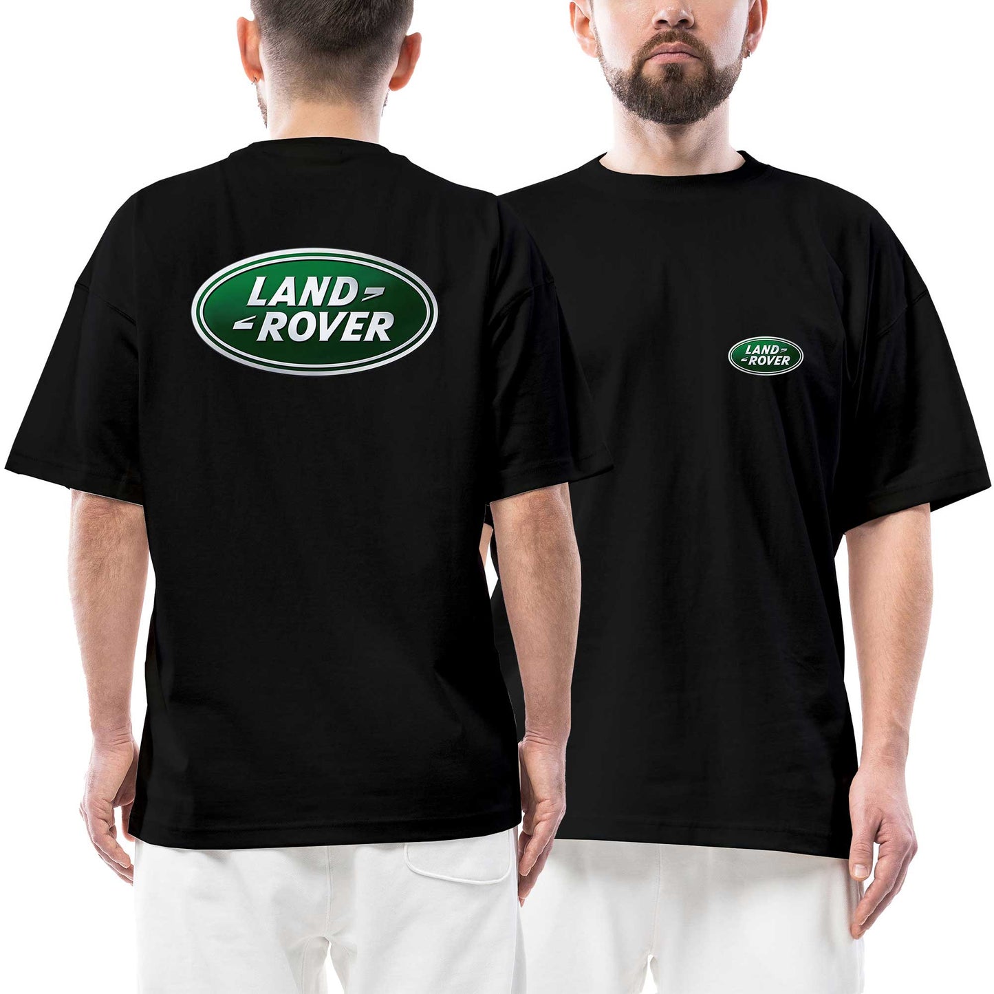 Land Rover Text Logo Ön Arka Baskılı Siyah Oversize Tişört