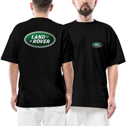 Land Rover Text Logo Ön Arka Baskılı Siyah Oversize Tişört