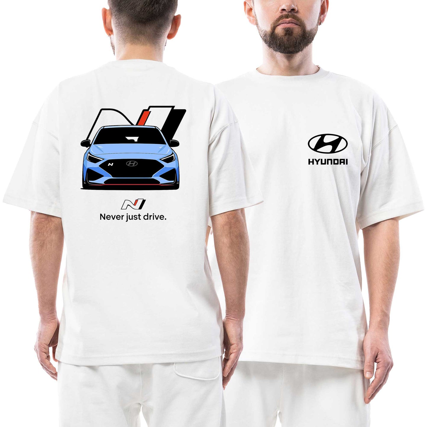 Hyundai İ20N Ön Arka Baskılı Beyaz Oversize Tişört