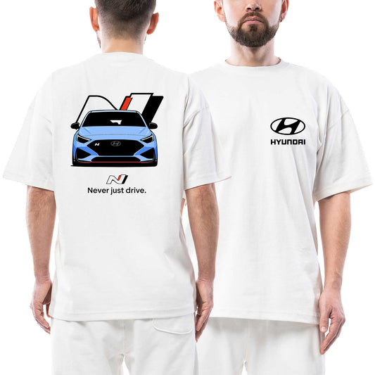 Hyundai İ20N Ön Arka Baskılı Beyaz Oversize Tişört