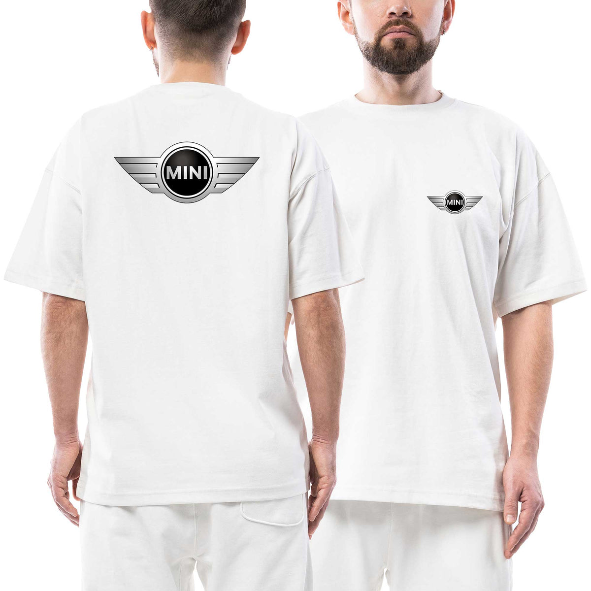 Mini Cooper New Logo Ön Arka Baskılı Beyaz Oversize Tişört