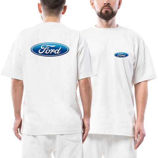 Ford Logo Ön Arka Baskılı Beyaz Oversize Tişört