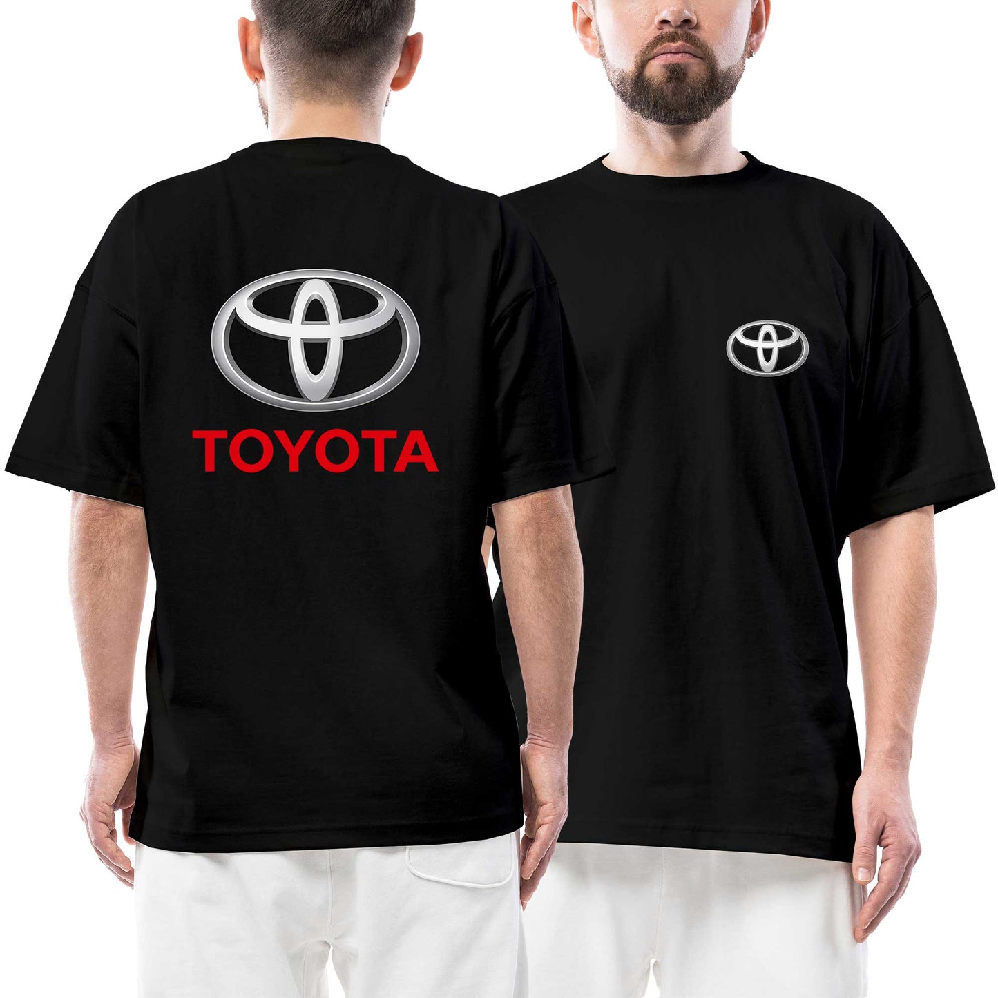 Toyota Logo Text Ön Arka Baskılı Siyah Oversize Tişört