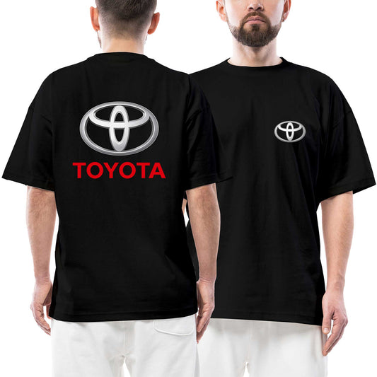 Toyota Logo Text Ön Arka Baskılı Siyah Oversize Tişört
