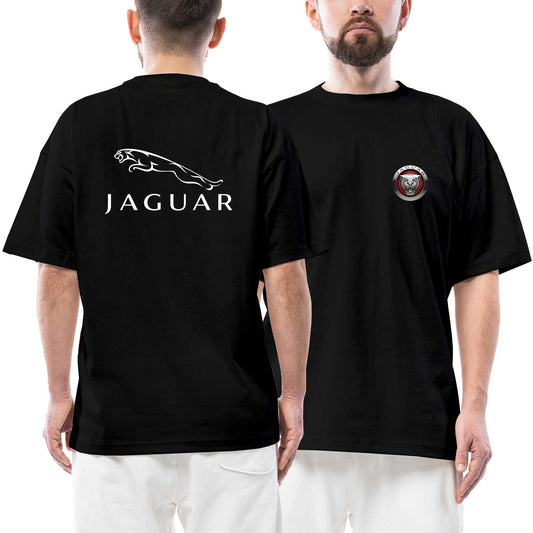 Jaguar Color Text Logo Ön Arka Baskılı Siyah Oversize Tişört