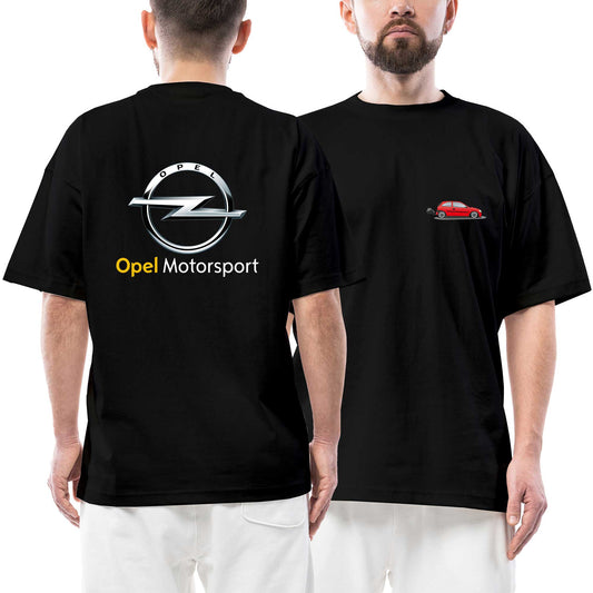 Opel Motorsport Corsa Ön Arka Baskılı Siyah Oversize Tişört