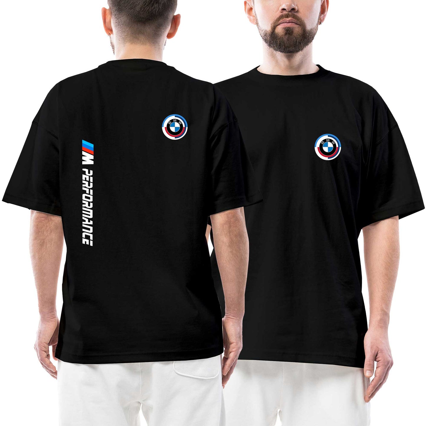 Bmw M Performance White Text Ön Arka Baskılı Siyah Oversize Tişört