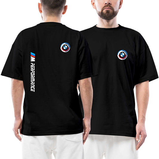 Bmw M Performance White Text Ön Arka Baskılı Siyah Oversize Tişört