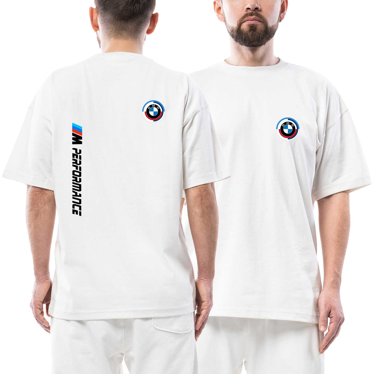 Bmw M Performance Black Text Ön Arka Baskılı Beyaz Oversize Tişört