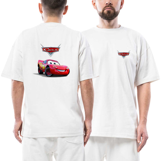 Şimşek McQueen Cars Logo Ön Arka Baskılı Beyaz Oversize Tişört