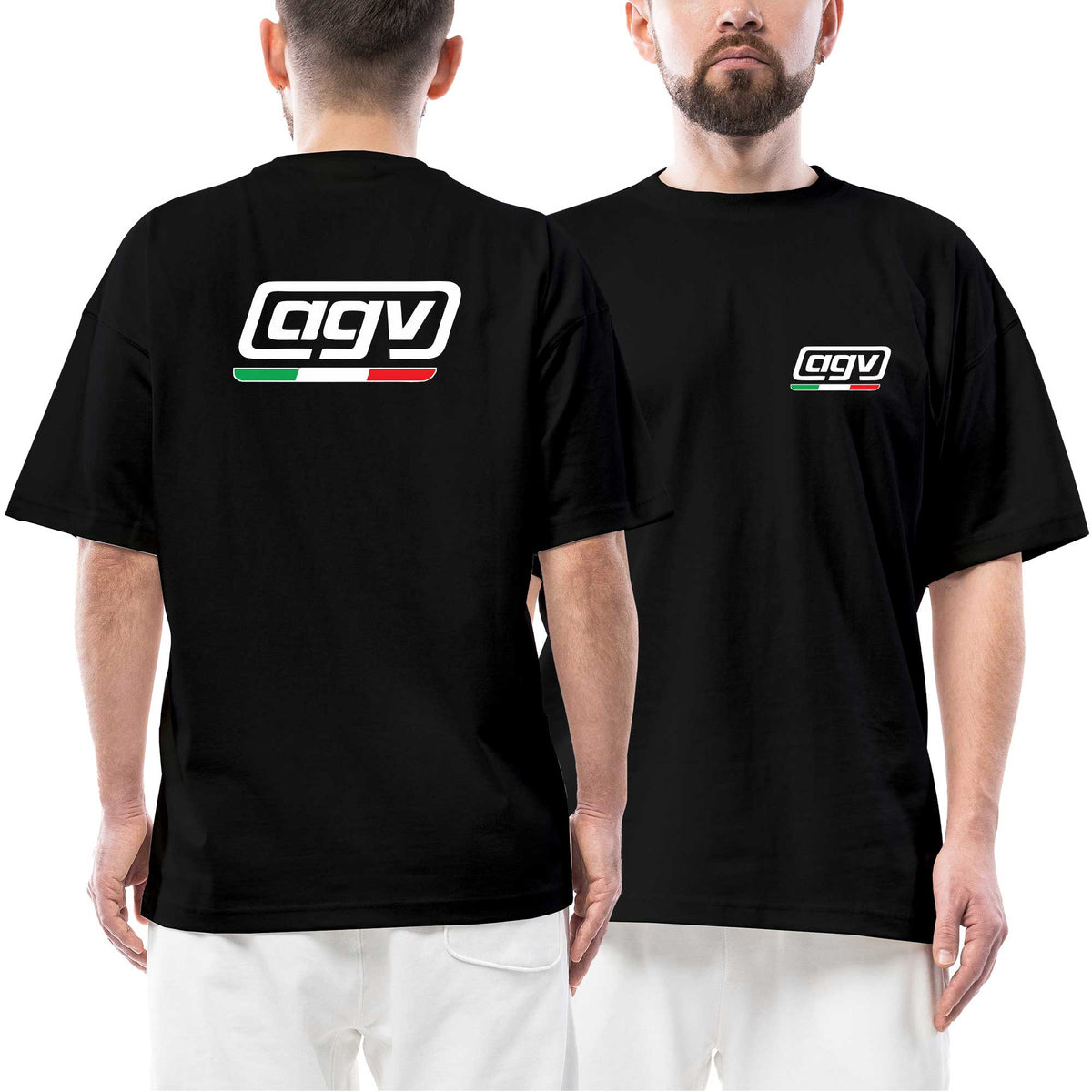 Agv İtalya Logo siyah ön arka baskılı oversize tişört
