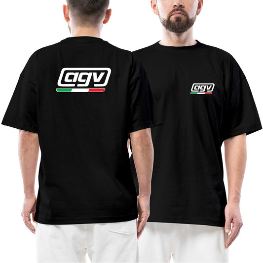 Agv İtalya Logo siyah ön arka baskılı oversize tişört
