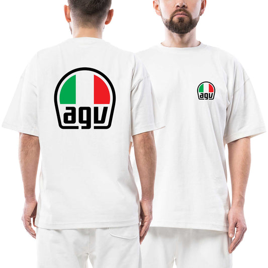 Agv Oval Logo beyaz ön arka baskılı oversize tişört