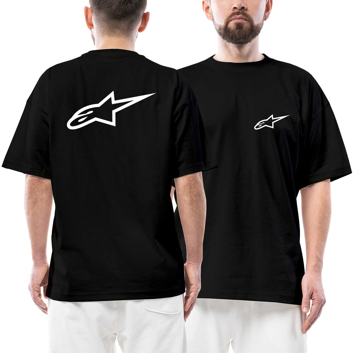 Alpinestars White Logo 2 siyah ön arka baskılı oversize tişört