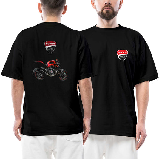 Ducati Corse Logo Monster siyah ön arka baskılı oversize tişört