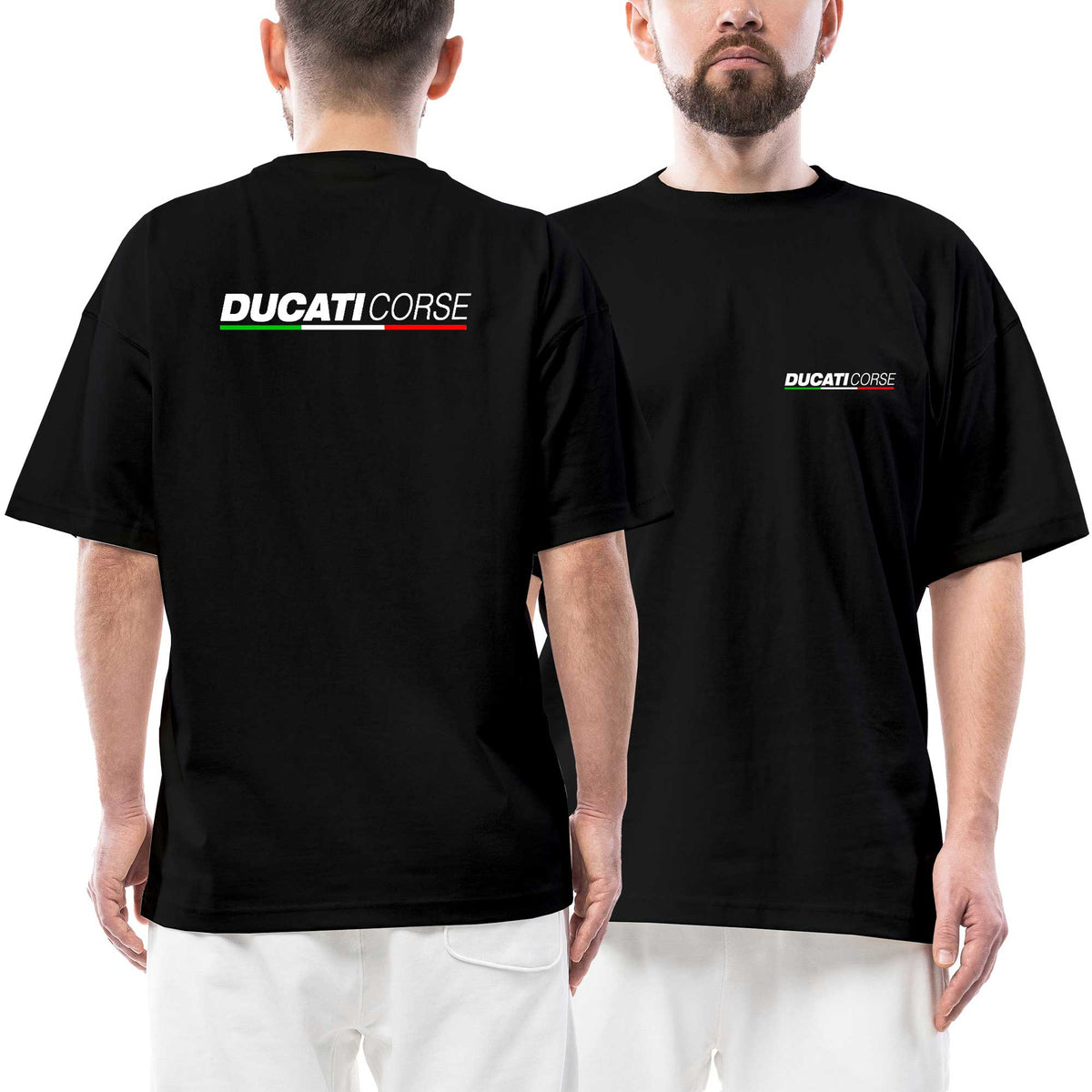 Ducati Corse Text Logo siyah ön arka baskılı oversize tişört