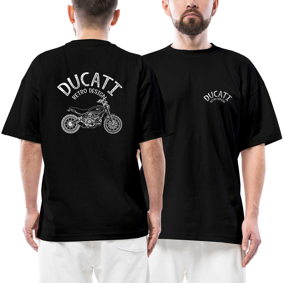 Ducati Retro Design Line siyah ön arka baskılı oversize tişört
