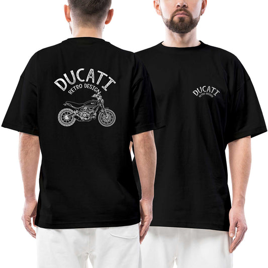 Ducati Retro Design Line siyah ön arka baskılı oversize tişört