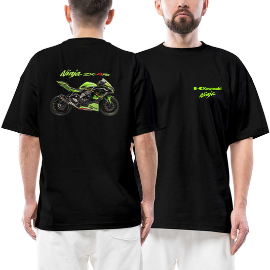Kawasaki Ninja zx4rr Logo Motorcycle siyah ön arka baskılı oversize tişört