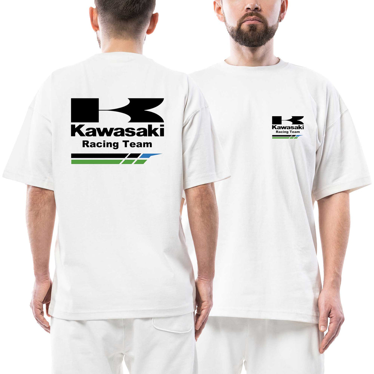 Kawasaki Racing Team beyaz ön arka baskılı oversize tişört