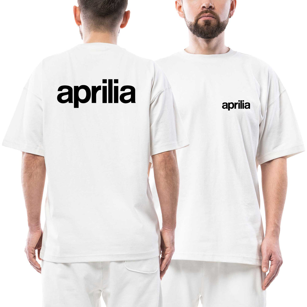 Aprilia Black Text beyaz ön arka baskılı oversize tişört