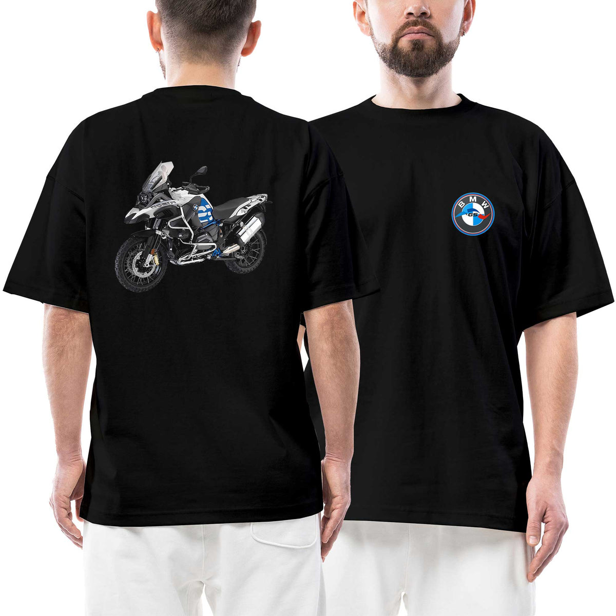 Bmw Gs Motorcycle Logo siyah ön arka baskılı oversize tişört