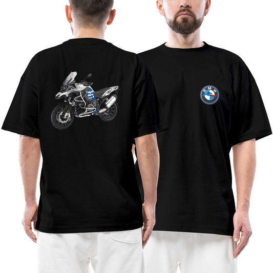 Bmw Gs Motorcycle Logo siyah ön arka baskılı oversize tişört