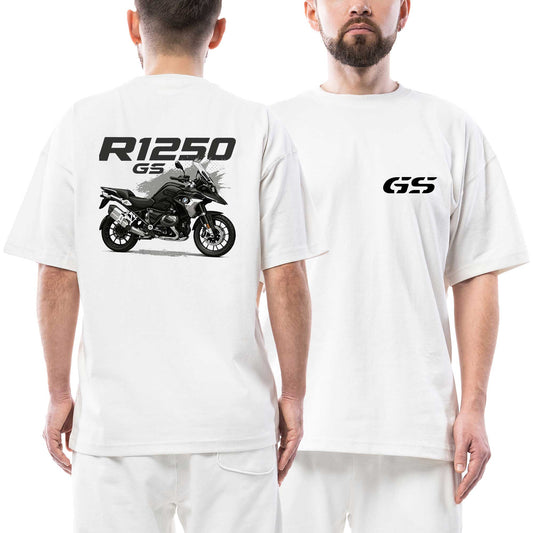 Bmw R1250 Motorcycle Black Logo beyaz ön arka baskılı oversize tişört