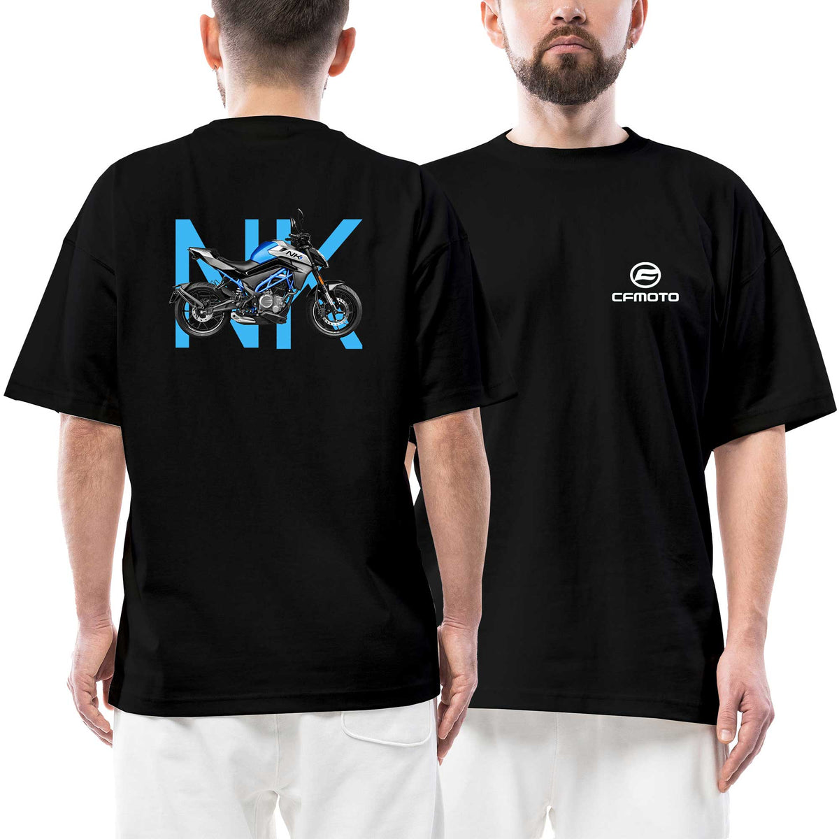 Cfmoto Nk250 Motorcycle Logo siyah ön arka baskılı oversize tişört