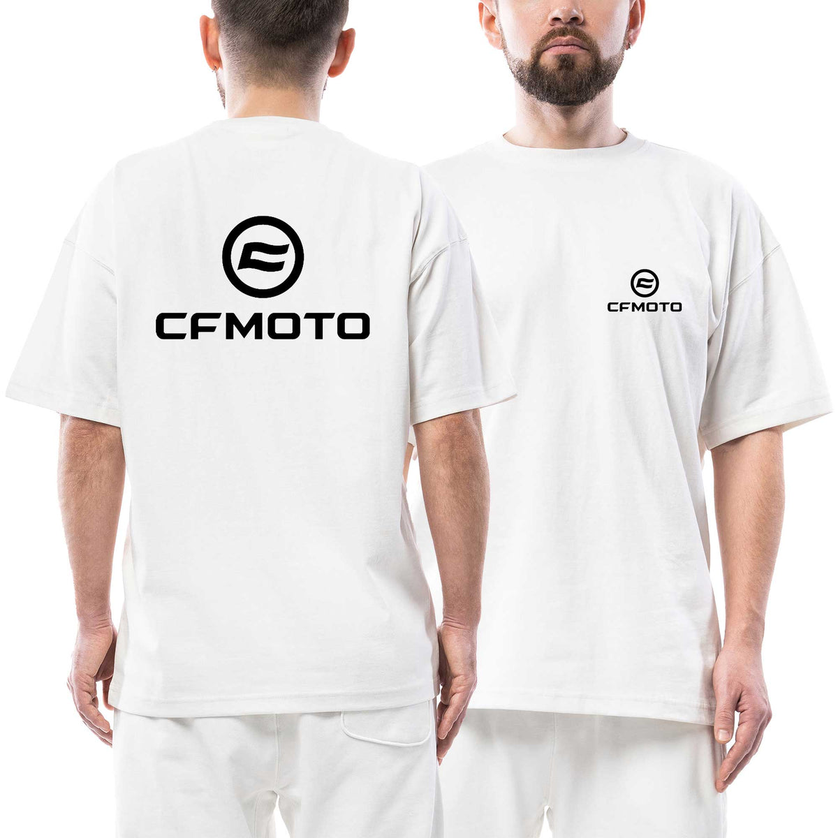 Cfmoto Black Logo beyaz ön arka baskılı oversize tişört