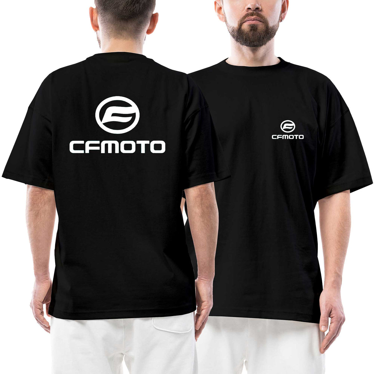 Cfmoto White Logo siyah ön arka baskılı oversize tişört