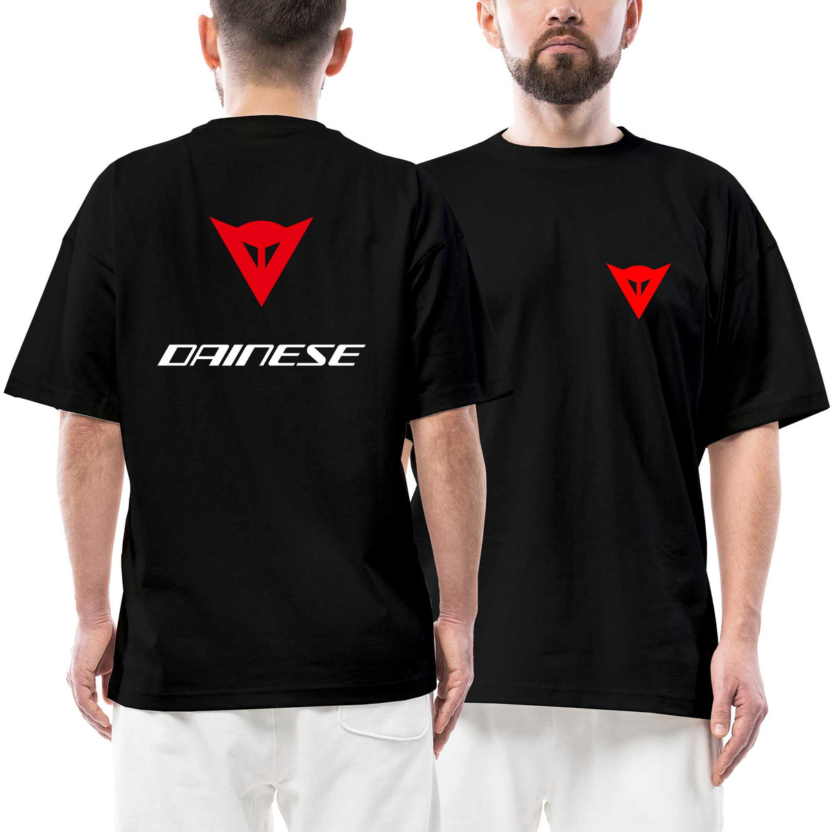 Dainese Red Logo Text siyah ön arka baskılı oversize tişört