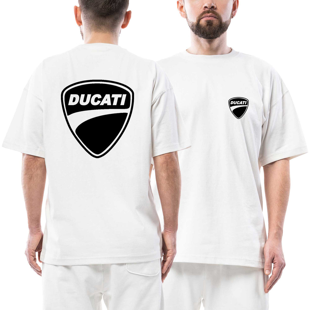 Ducati Black Scrambler Logo beyaz ön arka baskılı oversize tişört