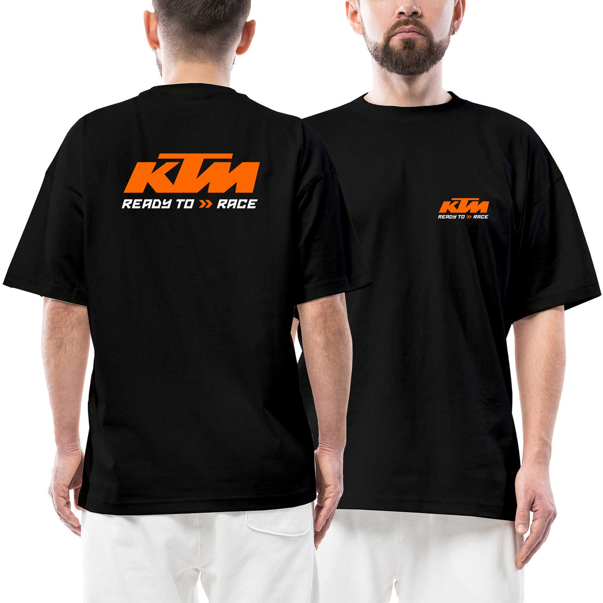 Ktm Ready To Race Text Logo siyah ön arka baskılı oversize tişört