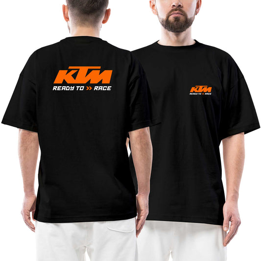 Ktm Ready To Race Text Logo siyah ön arka baskılı oversize tişört