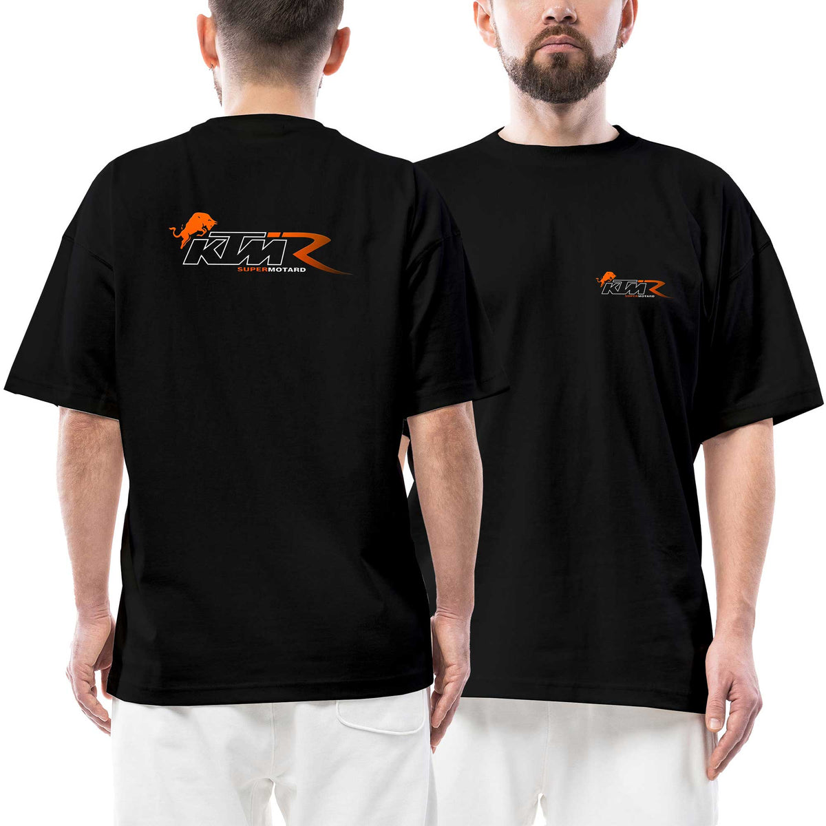 Ktm Supermotard Logo siyah ön arka baskılı oversize tişört