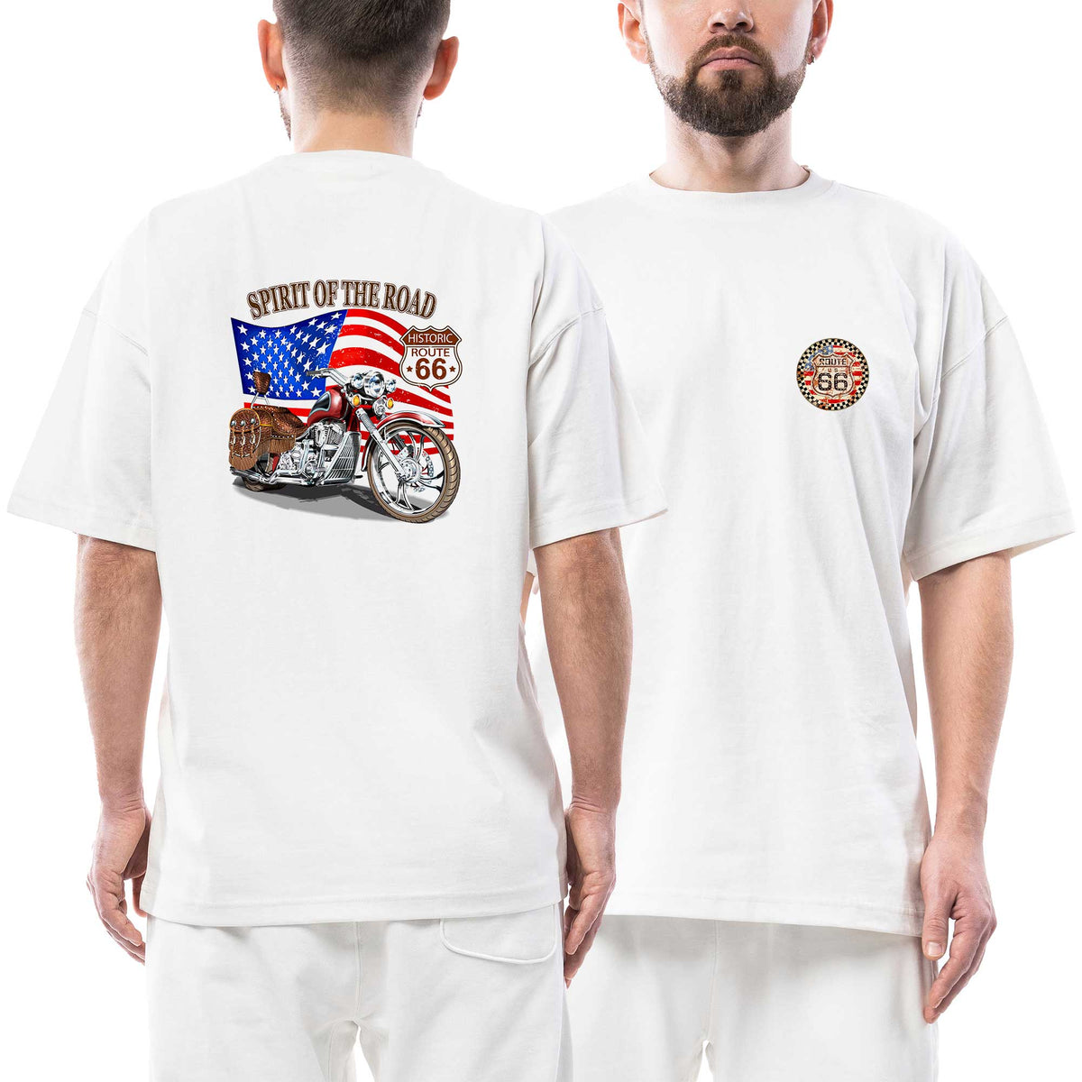 Route66 Spirit US beyaz ön arka baskılı oversize tişört