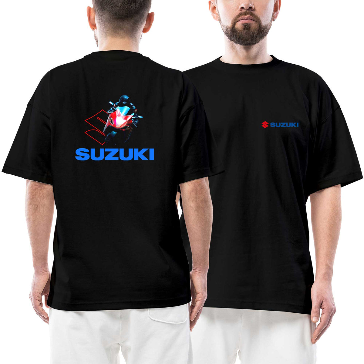 Suzuki Motogp Blue Logo siyah ön arka baskılı oversize tişört