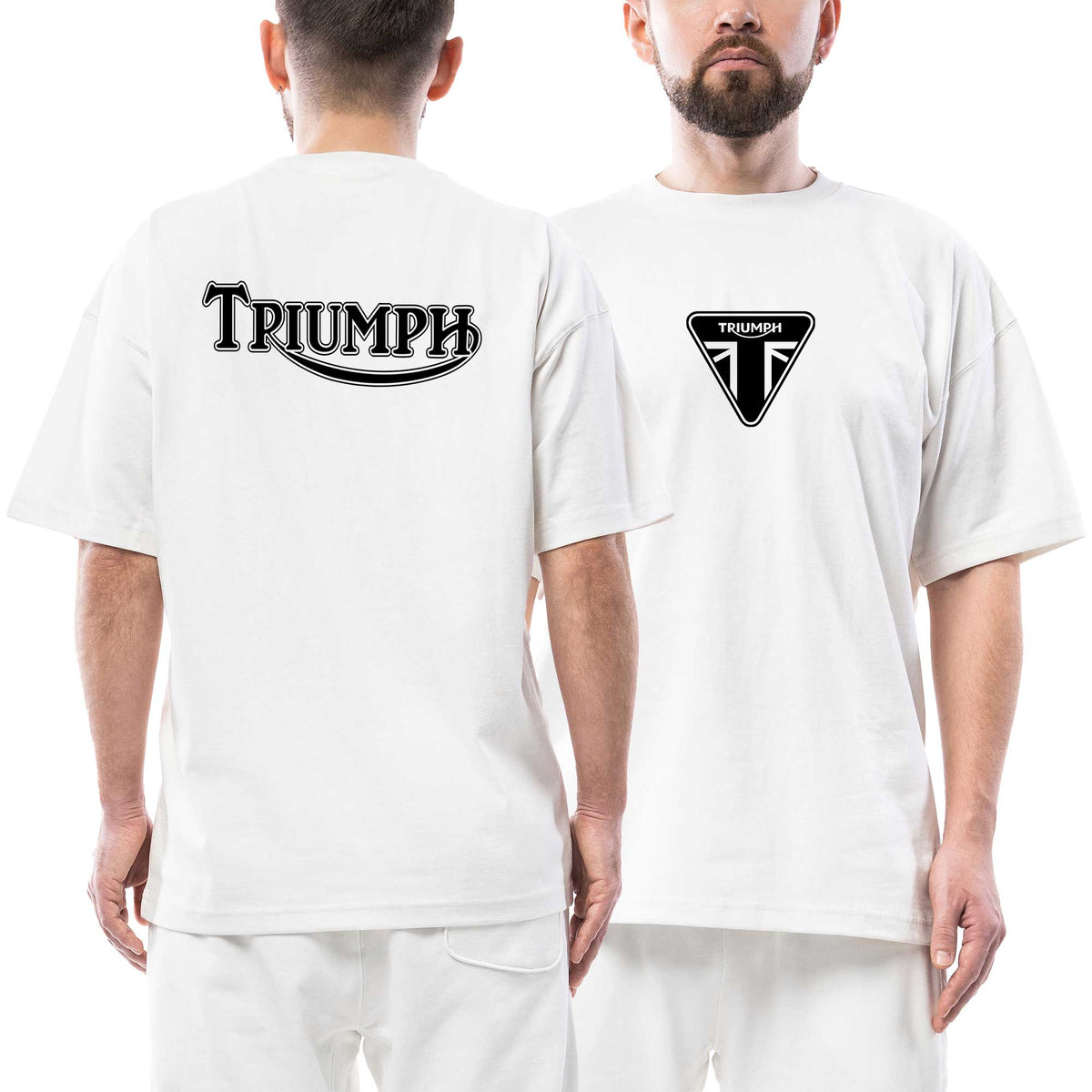 Triumph Black Text Logo beyaz ön arka baskılı oversize tişört
