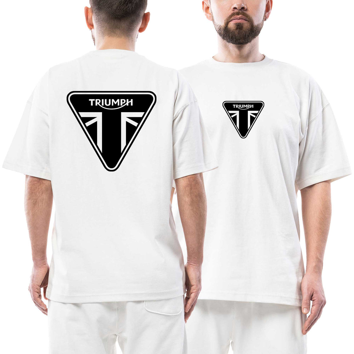 Triumph Motorcycle Ltd Black Logo beyaz ön arka baskılı oversize tişört